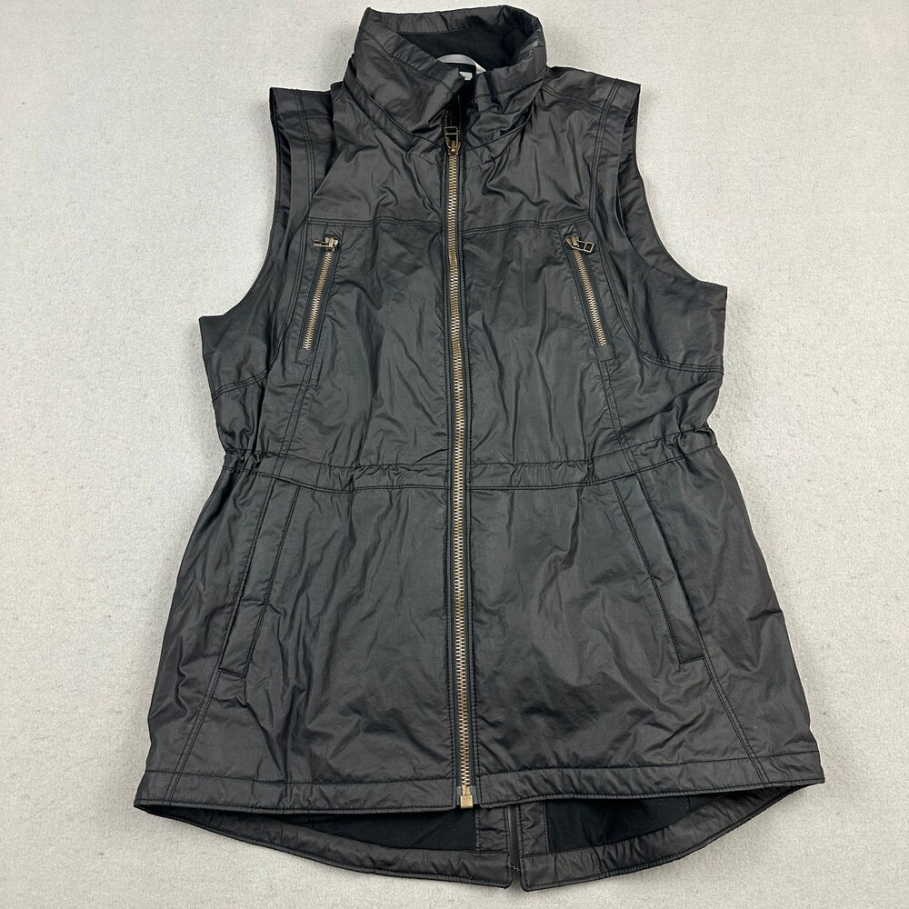 Athleta Vest Women Medium Black Solid Coated Full Zip Sleeveless Utility Jacket